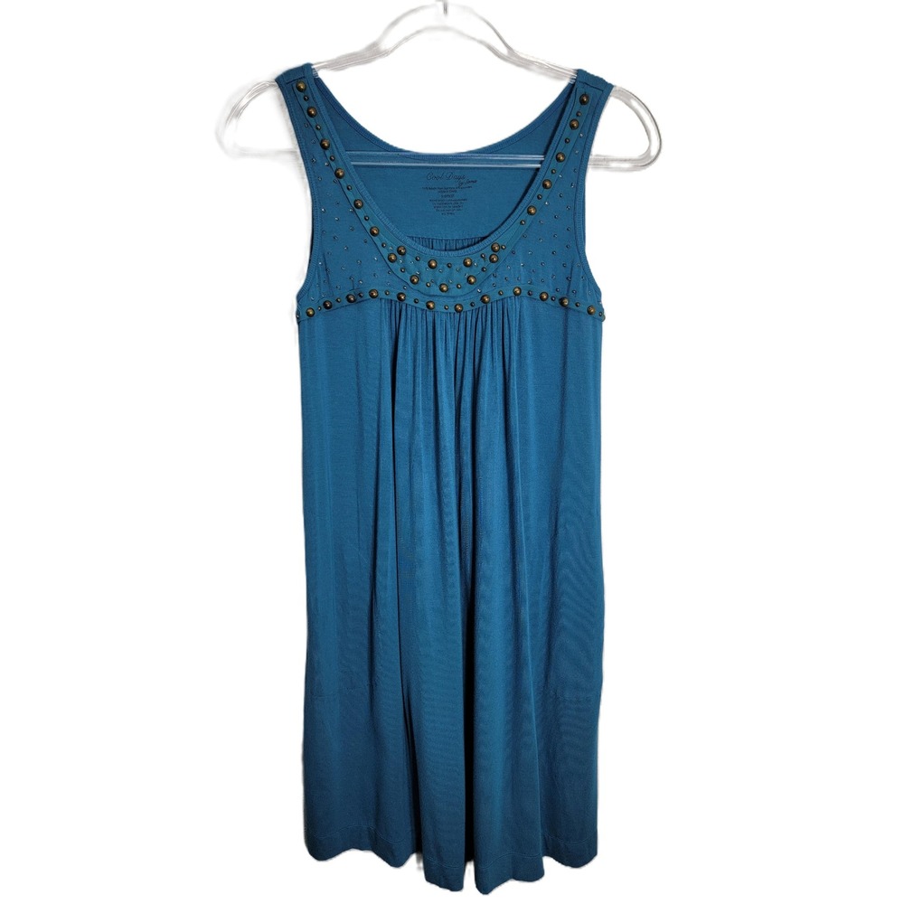 Soma Women XS Cool Days Dress Teal Blue Studded Beaded Pocket Bamboo Rayon‎